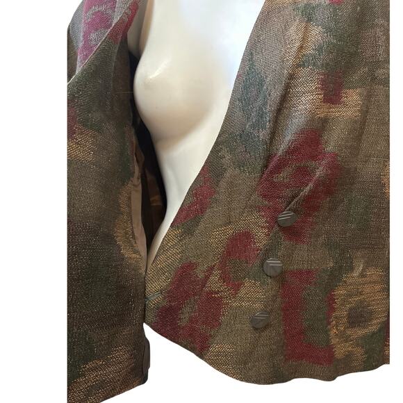 Vtg MICHII MOON Tweed Cropped Blazer Brn Burgundy Double Breasted 12 Womens - Picture 5 of 9